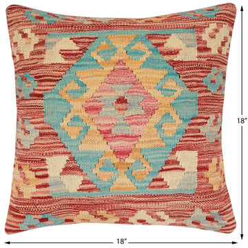handmade Traditional Pillow Red Blue Hand-Woven SQUARE 100% WOOL Hand woven turkish pillow2' x 2'